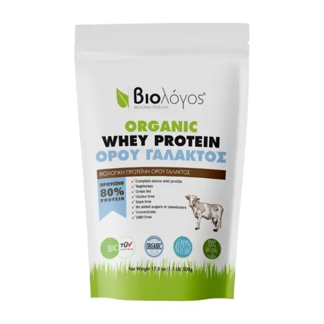 Βιολόγος Organic Whey Protein 80% Βιολογική Πρωτεΐνη Ορού Γάλακτος Χωρίς Γλουτένη 500gr