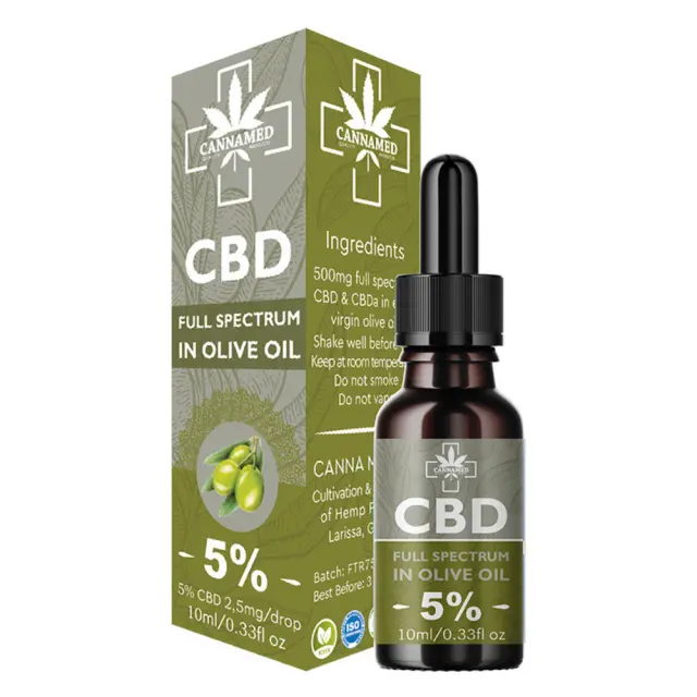 Cannamed Έλαιο Κάνναβης για Μείωση άγχους με 5% CBD 10ml Olive Oil