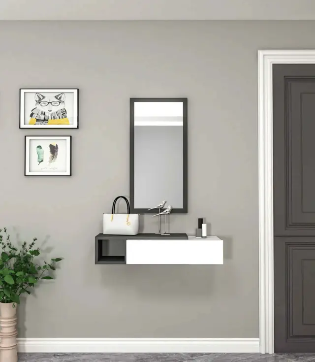 Stewehome Μοντέρνα Δίχρωμη MDF Κονσόλα Εισόδου με Καθρέπτη 82x29.6x15.8 cm 2