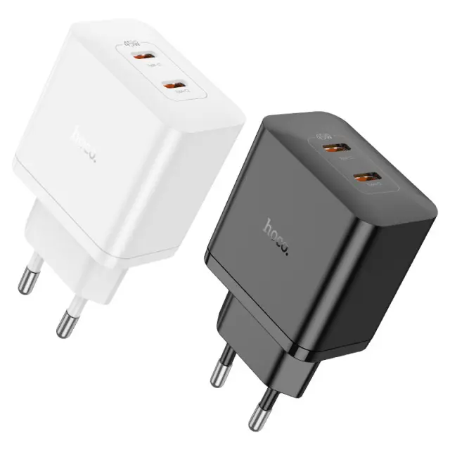 Hoco Φορτιστής με Διπλή Θύρα USB-C και Καλώδιο Lightning 45W Μαύρος N35 2