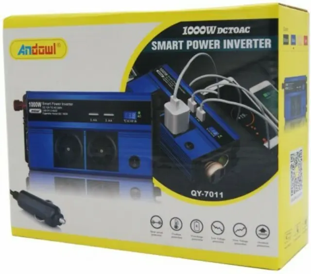 QY-7011 Inverter Αυτοκινήτου Τροποποιημένου Ημιτόνου 1000W για Μετατροπή 12V DC σε 220V AC με 2xUSB 2