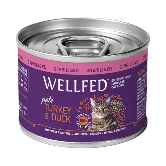 Wellfed Cat Adult Sterilised Πατέ Με Γαλοπούλα & Πάπια 200gr Μονόχρωμο