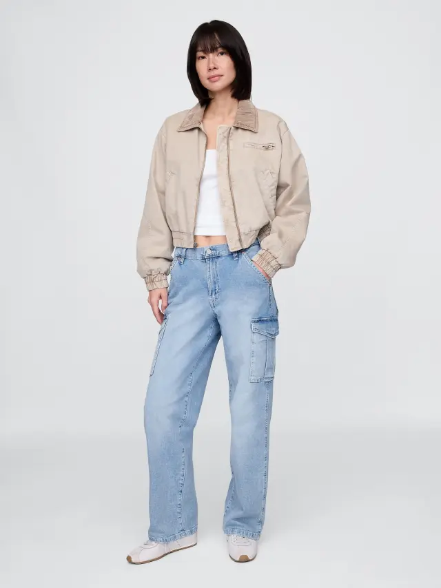 Μπλε Mid Rise '90s Loose Cargo Jean Παντελόνι Light indigo