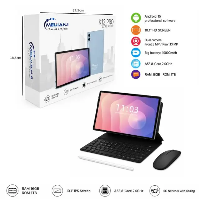 MEIJIAHUI Tablet K12 Pro 10.1" με Πληκτρολόγιο, Ποντίκι & Γραφίδα - Android Tablet with Keyboard, Mouse & Stylus 083027 2