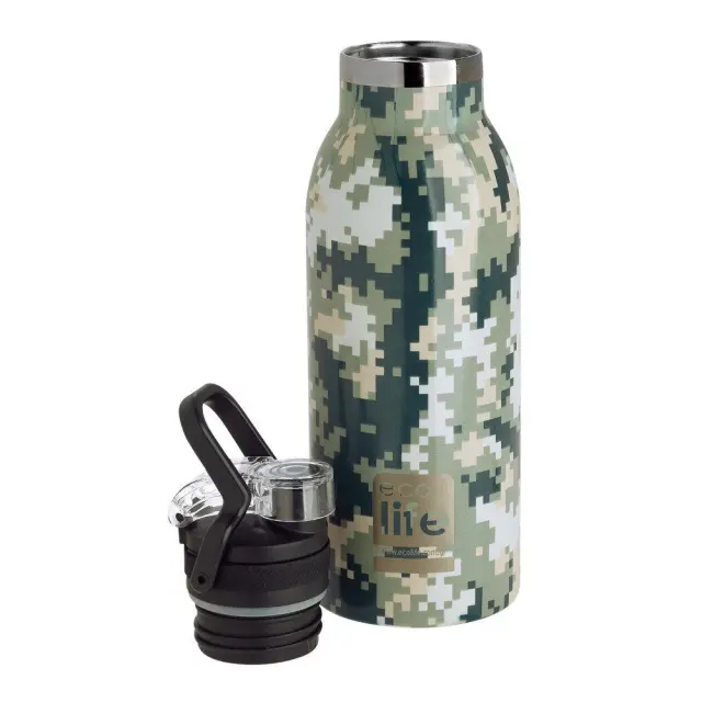 Ecolife®-Ανοξείδωτος Θερμός με Sport Πώμα 550ml-Green Pixels. 2