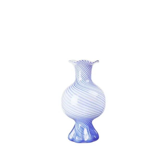 BROSTE COPENHAGEN - ΓΥΑΛΙΝΟ ΒΑΖΟ ΡΙΓΕ ΜΠΛΕ & ΛΕΥΚΟ 17,5cm X 30cm - One size