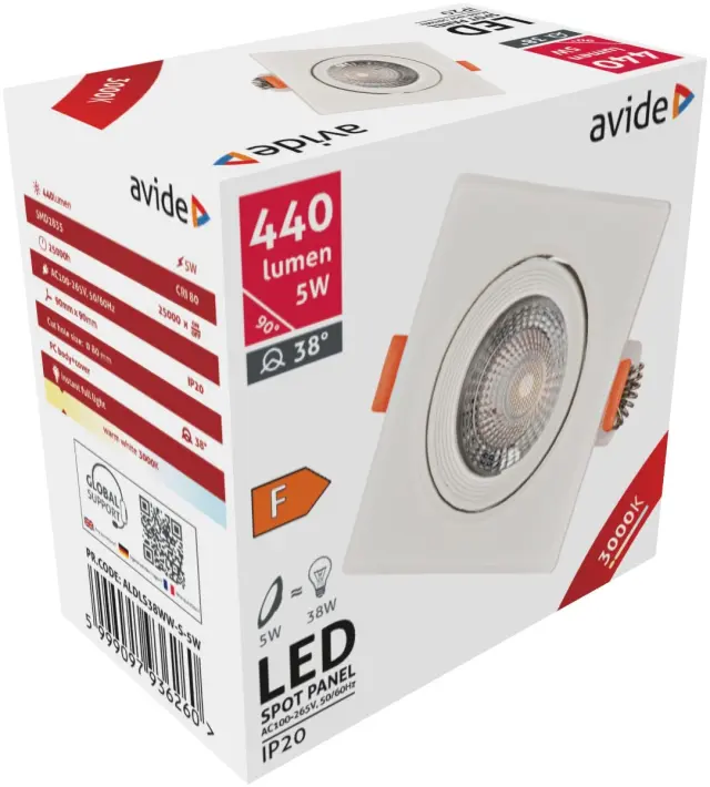 Avide LED Χωνευτό Σπότ 38° Τετράγωνο 5W Θερμό 3000K 15.001.0754