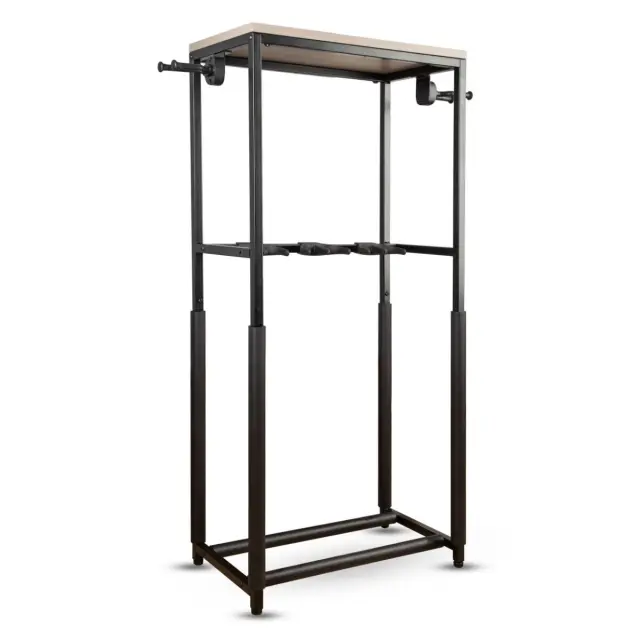 DNA GBOX guitar stand rack for up to 5 guitars floor-standing steel black accessory shelf 3 dividers 2 side holders with gravity-activated arm lock 120 cm up to 60 kg set 2