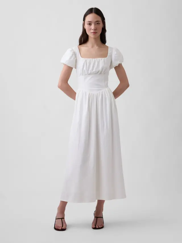 Γυναικείο Φόρεμα Maxi με Drop-Waist απο Λινή Μίξη New off white