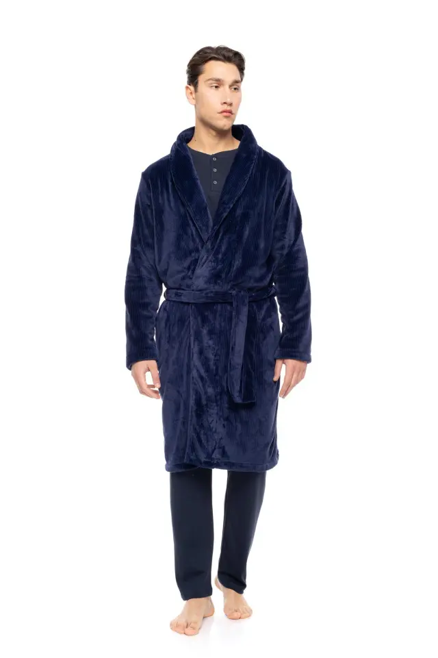 WN-M261 - Yacht Blue - ROBE LONG SOFT STRIPES NOS - L