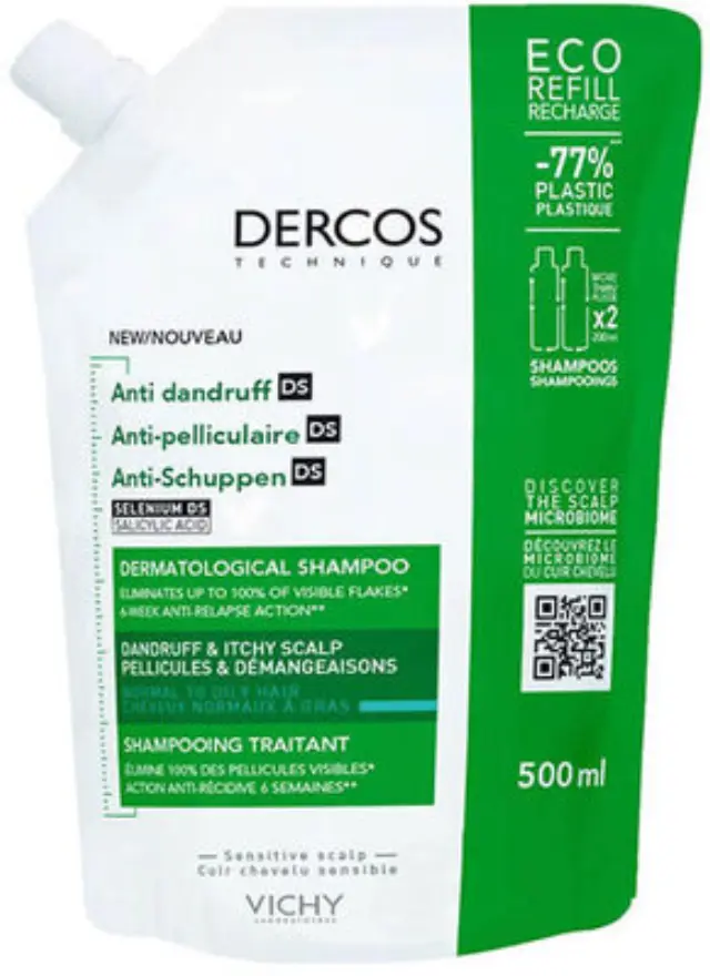 Vichy Dercos Anti Dandruff DS Refill Σαμπουάν κατά της Πιτυρίδας & της Σμηγματορροϊκής Δερματίτιδας για Λιπαρά Μαλλιά 500ml