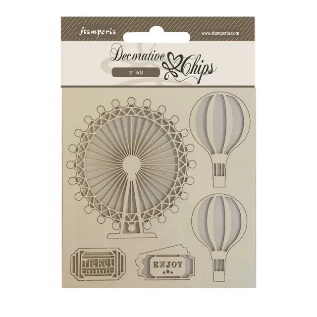 Chipboard Stamperia 14x14cm, Around the world, Balloon