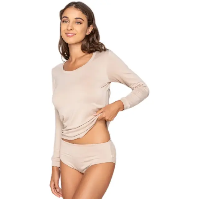 Luna Γυναικείο T-shirt Μακρύ Μανίκι Micro Touch Comfort, Χρώμα Μπεζ 3