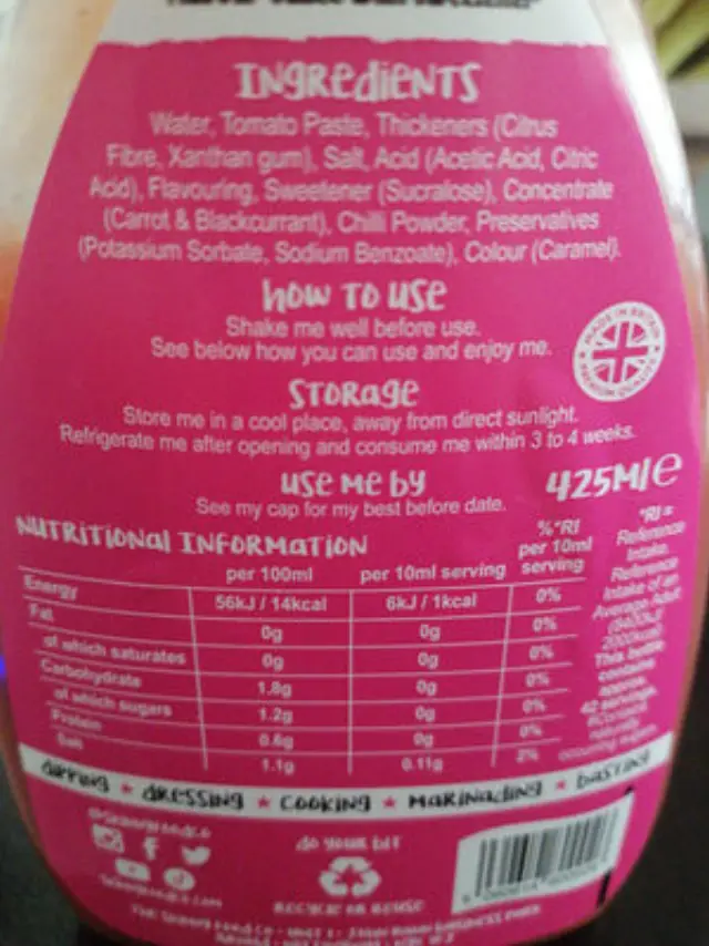 Sweet Chilli Sauce Virtually Zero Calorie 425ml The Skinny Food Co 2