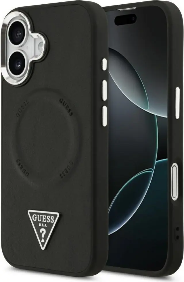 Guess PU Leather Triangle Logo MagSafe Case for iPhone 17 Black