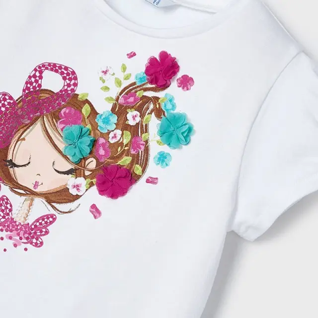 Mini 2 έως 10 ετών Μπλούζα σταμπωτή Better Cotton λευκό-φούξια - 8Ε 3