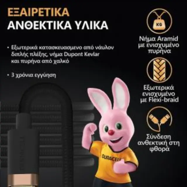 Καλώδιο Σύνδεσης USB 2.0 Duracell Braided Kevlar USB A σε MFI Lightning 15W 2m Μαύρο N57514 3