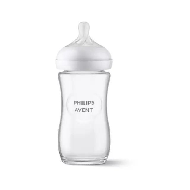 Avent Γυάλινο Μπιμπερό Natural Response με Θηλή Σιλικόνης για 3-6 μηνών, 240 ml