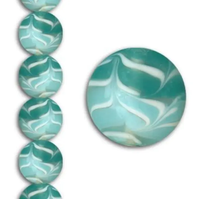 Χάντρα Γυάλινη Swirl - Mint Matt Coin 20mm ~9τεμ