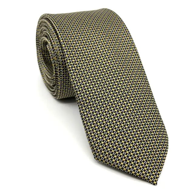 Γραβάτα Microfiber σε Κίτρινο Μοτίβο Σετ με Μαντηλάκι 3