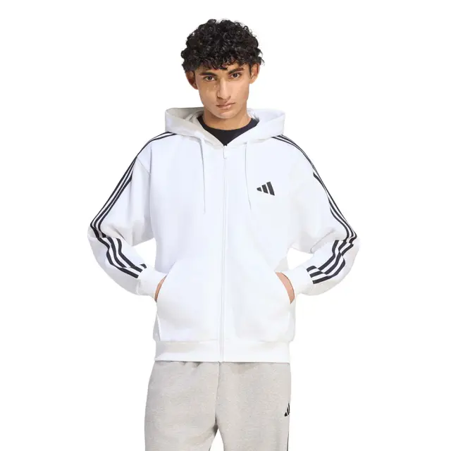 adidas Sportswear Men's 3Stripes Fleece Full-Zip Hoodie Άσπρο KY4146 (adidas Sportswear)