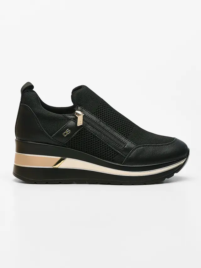 Donna Serena Sneakers Γυναικείο δέρμα/ύφασμα Μαύρο DSE/5719 NERO/PLATINO 3