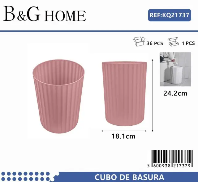 Κάδος απορριμμάτων μπάνιου πλαστικός - Pink - 21737 2