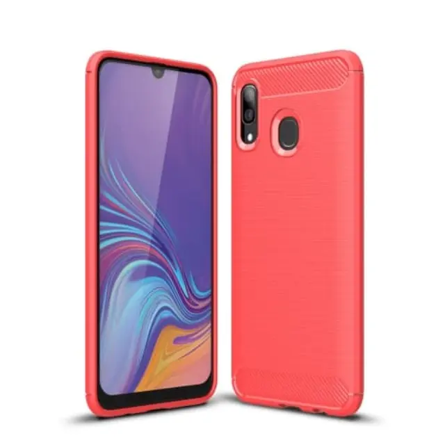 Θήκη Σιλικόνης Brushed Carbon για Samsung Galaxy A30 Κόκκινη OEM