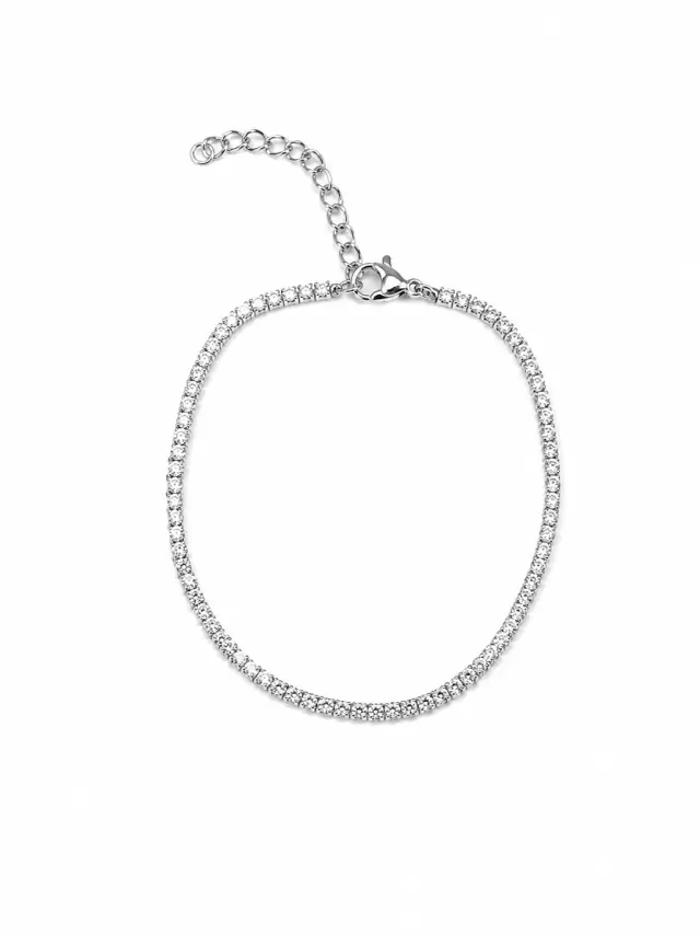 Ghetto Stainless Steel Silver Tennis Bracelet