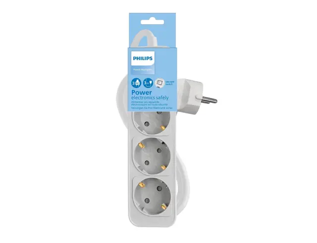 Πολύπριζο Philips - 3x Schuko - Με Διακόπτη On/Off - Παιδική προστασία - Καλώδιο 1.5m - Λευκό1150102-0025 2