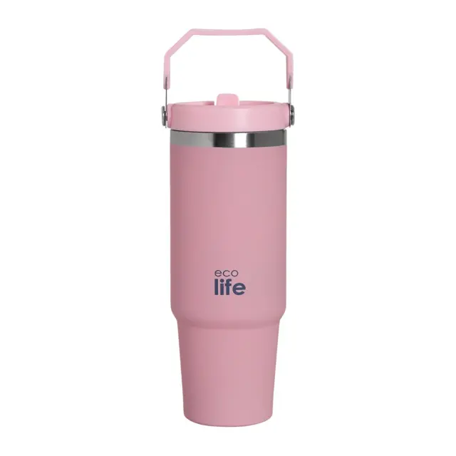 Ecolife PINK 'HANDLE LID' TUMBLER 900ML