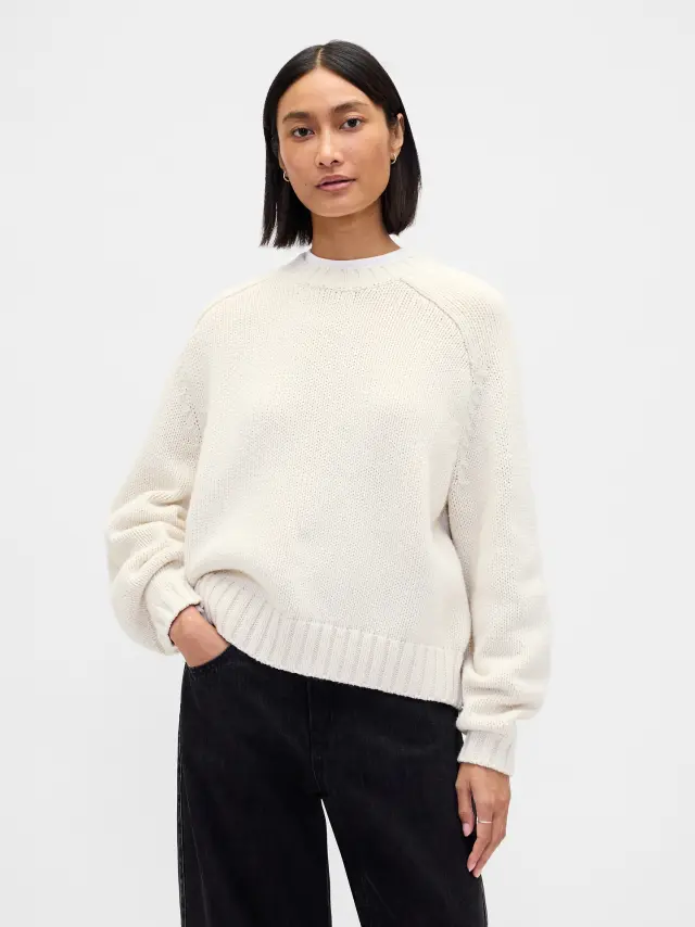 Relaxed Saddle-Sleeve Crewneck Πουλόβερ Chino beige