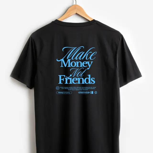 T-shirt Noshame® Μαύρο με τύπωμα Make Money not Friends - 122585 - XXL 2