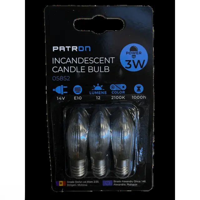 Incandescent Candle Bulb 3W E10 C6 14V Clear