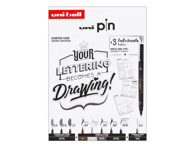 Μαρκαδόροι Σχεδίου Lettering Uni PIN-200 Starter Case με πάχος μυτών 0.5/0.9/1.2mm/BR/EFB/0.5mm - 8 τεμάχιαUNI PIN 8P SET NO. 2