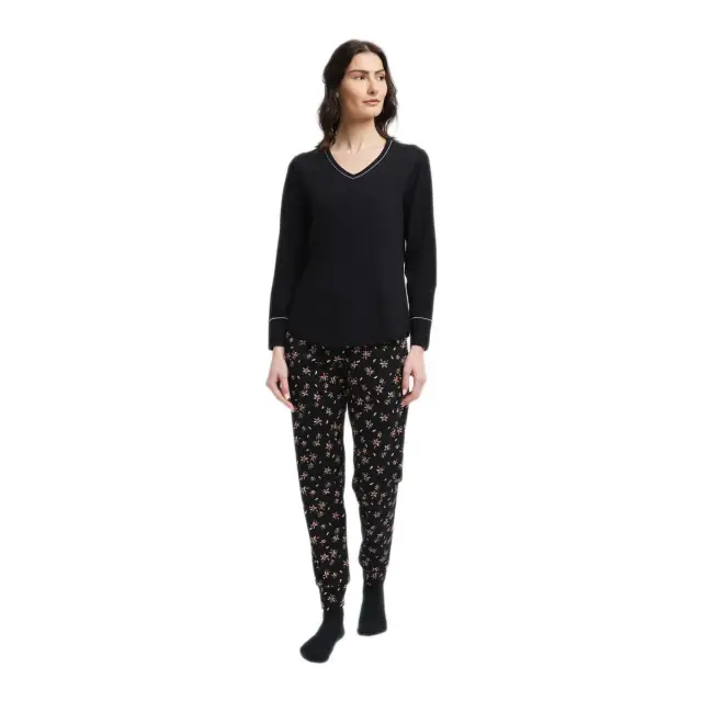 Minerva Γυναικεία Πυτζάμα V-Neck A/O Pants, Χρώμα Μαύρο