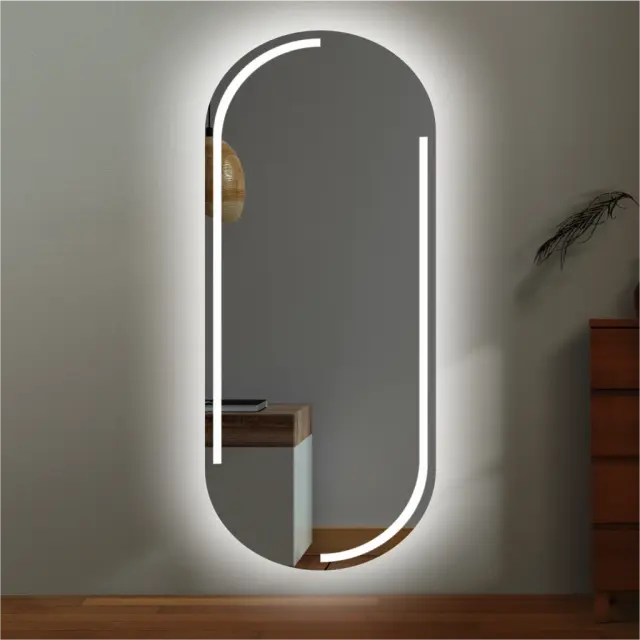 Stewehome Οβάλ Καθρέπτης LED Τοίχου με Κομψή Χάραξη 56x131 cm