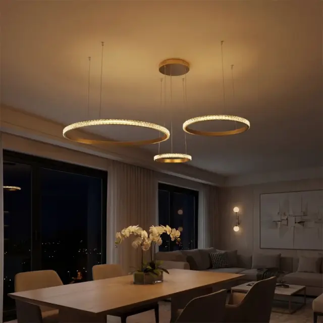 DIAMOND LED Κρεμαστό Φωτιστικό Οροφής 100W CCT με Χειριστήριο Χρυσό KLV-101-0244
