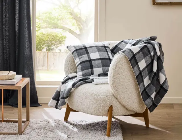 Κουβέρτα Ecossais Douceur d'intérieur με εσωτερική επένδυση sherpa και διαστάσεις 125x150cm - Anthracite 1612858