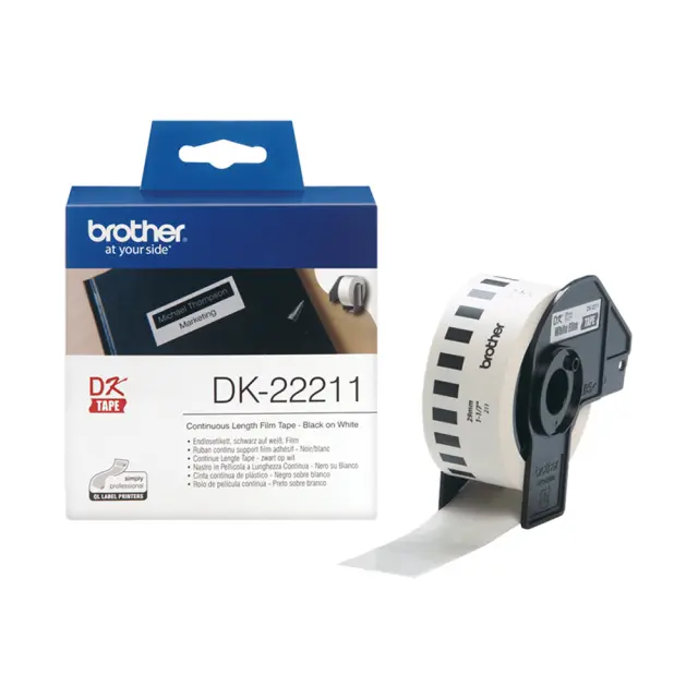 Brother DK-22211 Continuous Film Label Roll – Black on White, 29mm (DK22211) (BRODK22211) Brother Labels
