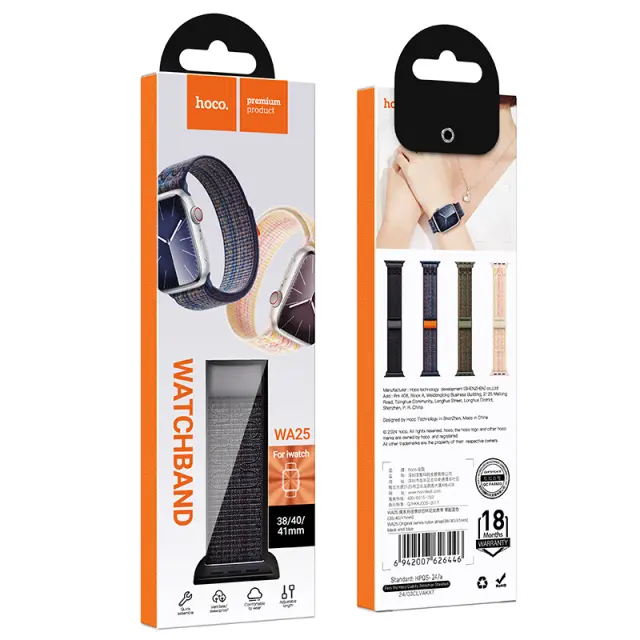 Watchband Hoco WA25 38/40/41mm Nylon Strap για Apple Watch series 1/2/3/4/5/6/7/8/9/SE/SE2 Black and Blue 2