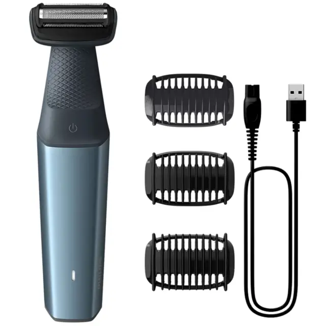 Trimmer Επαναφορτιζόμενο Philips BG3027/05 Series 3000 Αδιάβροχο για Σώμα και Πρόσωπο Skin Comfort Τεχνολογία και 3 Κεφαλές Διαφορετικού Μήκους Μπλε-Μαύρο