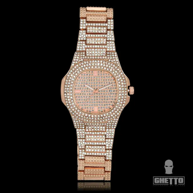 Ghetto Iced out Rose Gold Wrist Watch