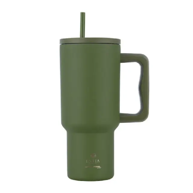 Estia Straw Tumbler XL Save the Aegean Ανακυκλώσιμο Handled Tumbler Θερμός Ανοξείδωτο Forest Spirit με Καλαμάκι και Λαβή 900ml