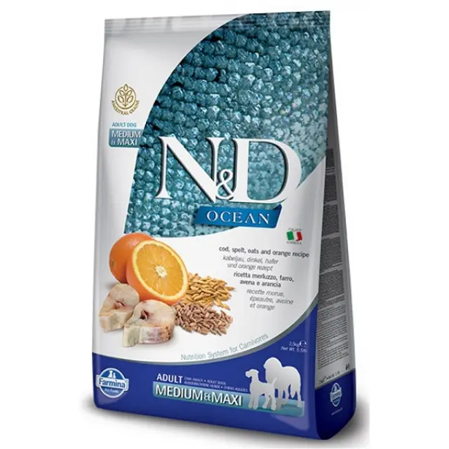 N&D OCEAN LOW GRAIN ΨΑΡΙ & ΠΟΡΤΟΚΑΛΙ ADULT MEDIUM & MAXI 12KG
