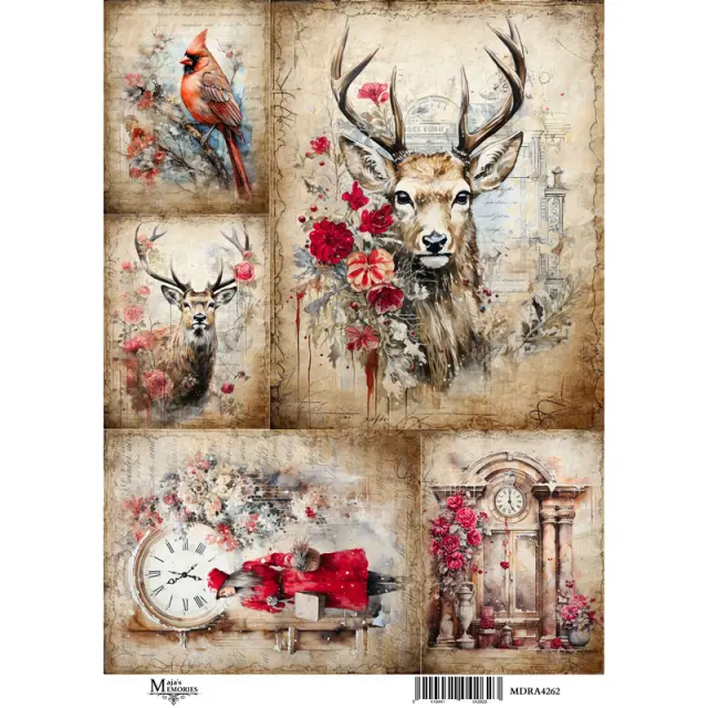 Ριζόχαρτο Maja's Memories, 22.5x32cm, Τάρανδοι και πουλιά, MDRA4262