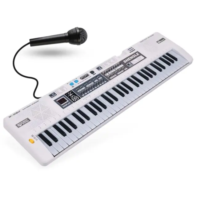 MQ 008UF KEYBOARD electronic educational portable white 61-key instrument for children learning to play MP3 player FM radio wired microphone built-in stereo speakers headphone output set