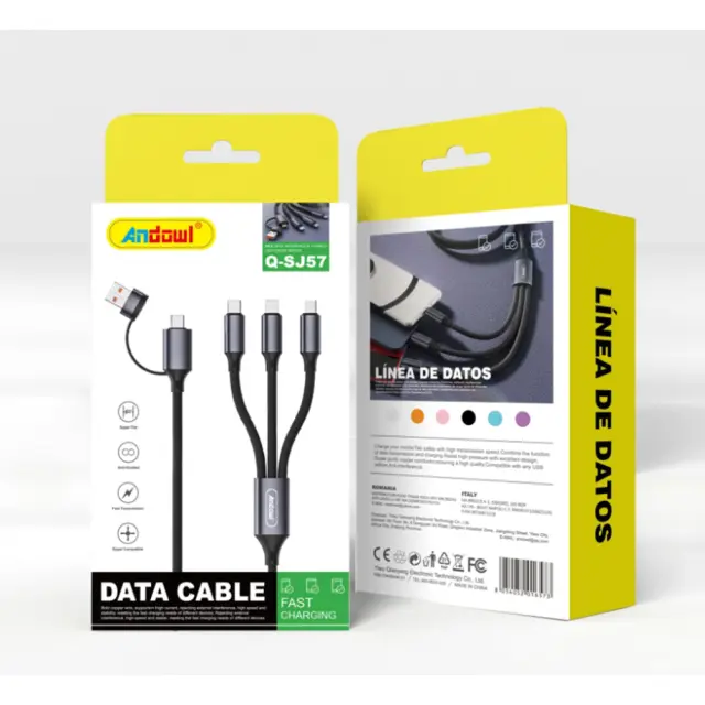 Andowl Καλώδιο Data Fast Charging USB-A/Type-C σε Type-C, Lightning και Micro USB Q-SJ57 2
