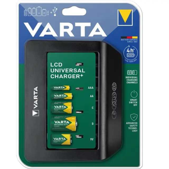 Φορτιστής Μπαταριών Varta Universal έως 5 τεμ. ΑΑ/ΑΑΑ/C/D/9V Μπαταρίες με Οθόνη LCD & Έξοδο USB N53941