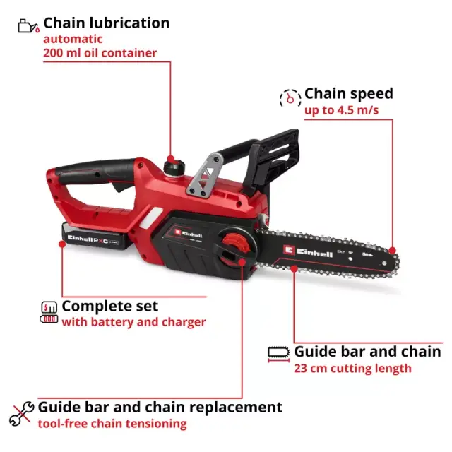 Einhell 4501789 - GE-LC 18/25-1 Li Kit Αλυσοπρίονο Μπαταρίας 18V 25cm με Μπαταρία 2.5Ah & Φορτιστή 3